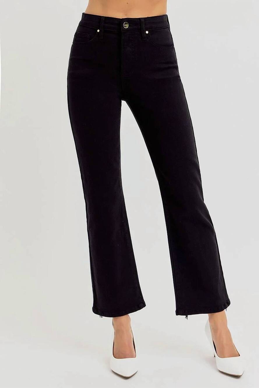 NEW RISEN tummy control high rise crop straight leg jeans - plus in black